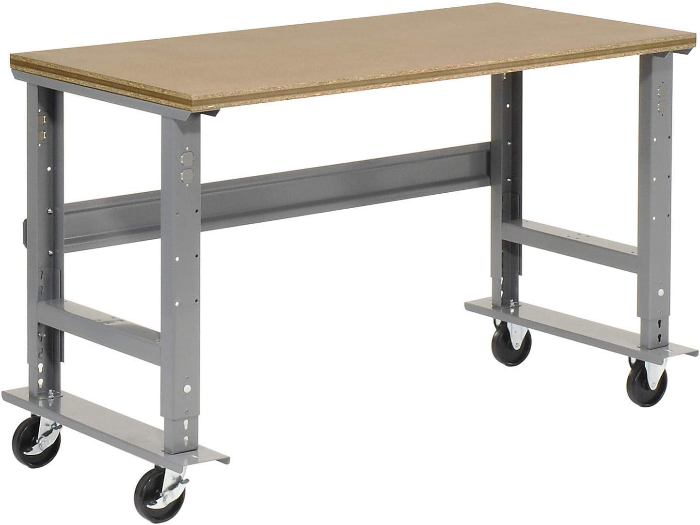 Global Industrial Mobile Adjustable Height C-Channel Leg Workbench, Shop Top Square Edge, 60"W x 30"D, Gray