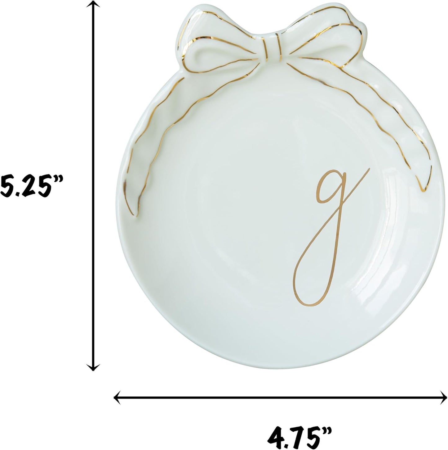 COLLECTIVE HOME - Personalized Initial Ceramic Jewelry Tray with Bow, Christmas Gift Ideas for Women, Small Gift for Girlfriend Wife, Ring Holder, Earrings Dish, Birthday Gift for Her (G)