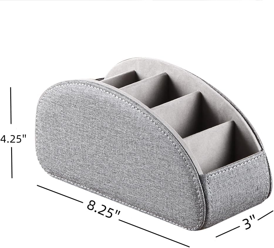 PU Leather Remote Control Holder,TV Remote Caddy with 5 Compartments,Bedside Table or Desktop Organizer for TV,DVD,Blu-Ray,Heater Controllers and Glasses,Media Player,Pen or Pencil Storage(Grey)