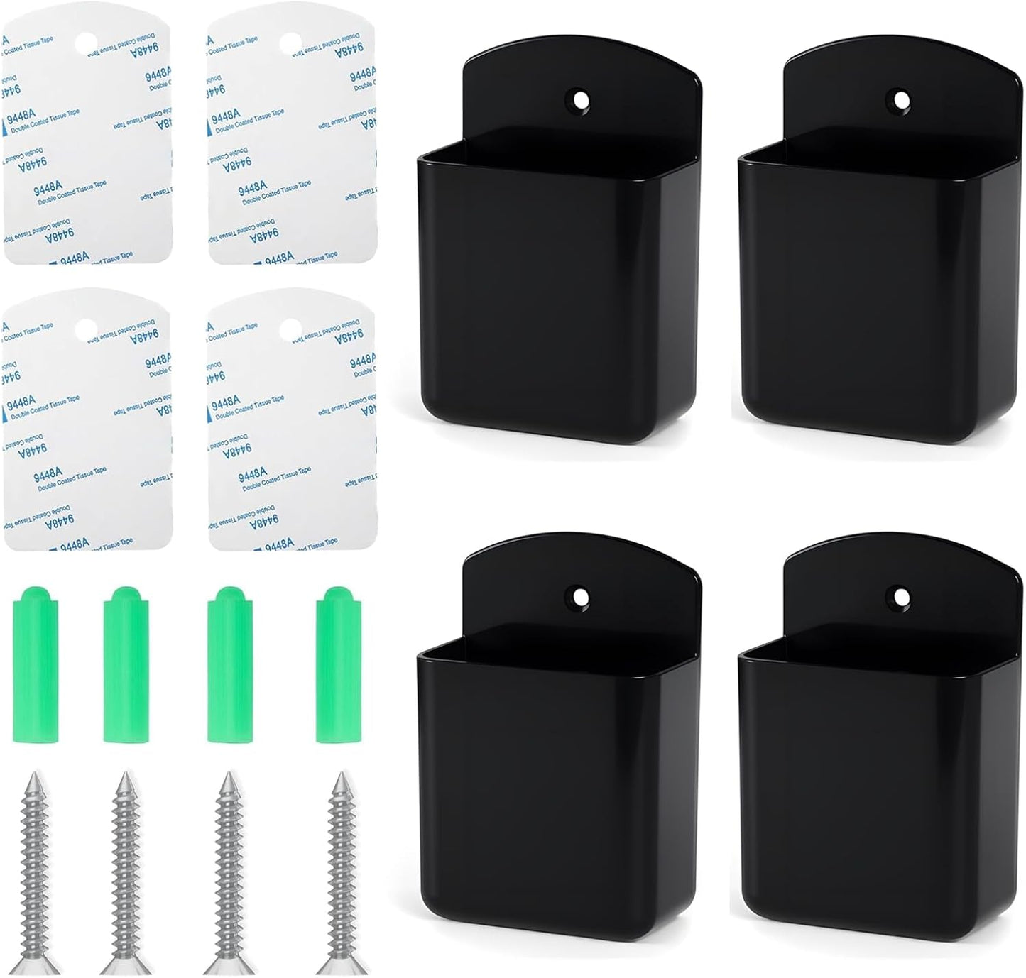 4Pcs Remote Holder Wall Mount, Remote Control Holder for AC TV, Wall Mount Box Organizer with Self Adhesive and Screws for Home Office Storage