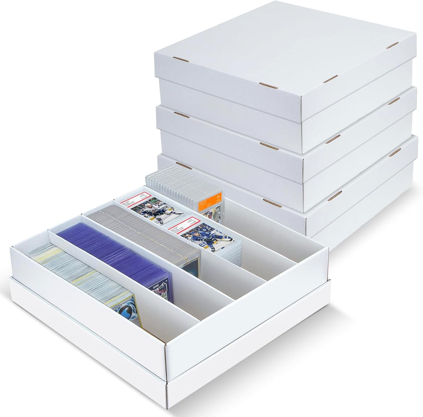 4 Pack Trading Card Storage Box - 5 Rows, Cardboard Storage Box holds 1100+ Top Loaders, Graded Card Holder Organizer Case fits PSA/HGA Slabs