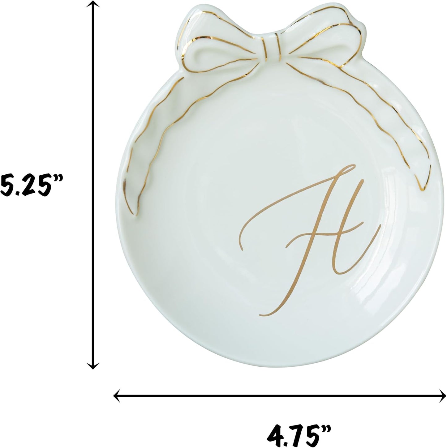 COLLECTIVE HOME - Personalized Initial Ceramic Jewelry Tray with Bow, Christmas Gift Ideas for Women, Small Gift for Girlfriend Wife, Ring Holder, Earrings Dish, Birthday Gift for Her (H)