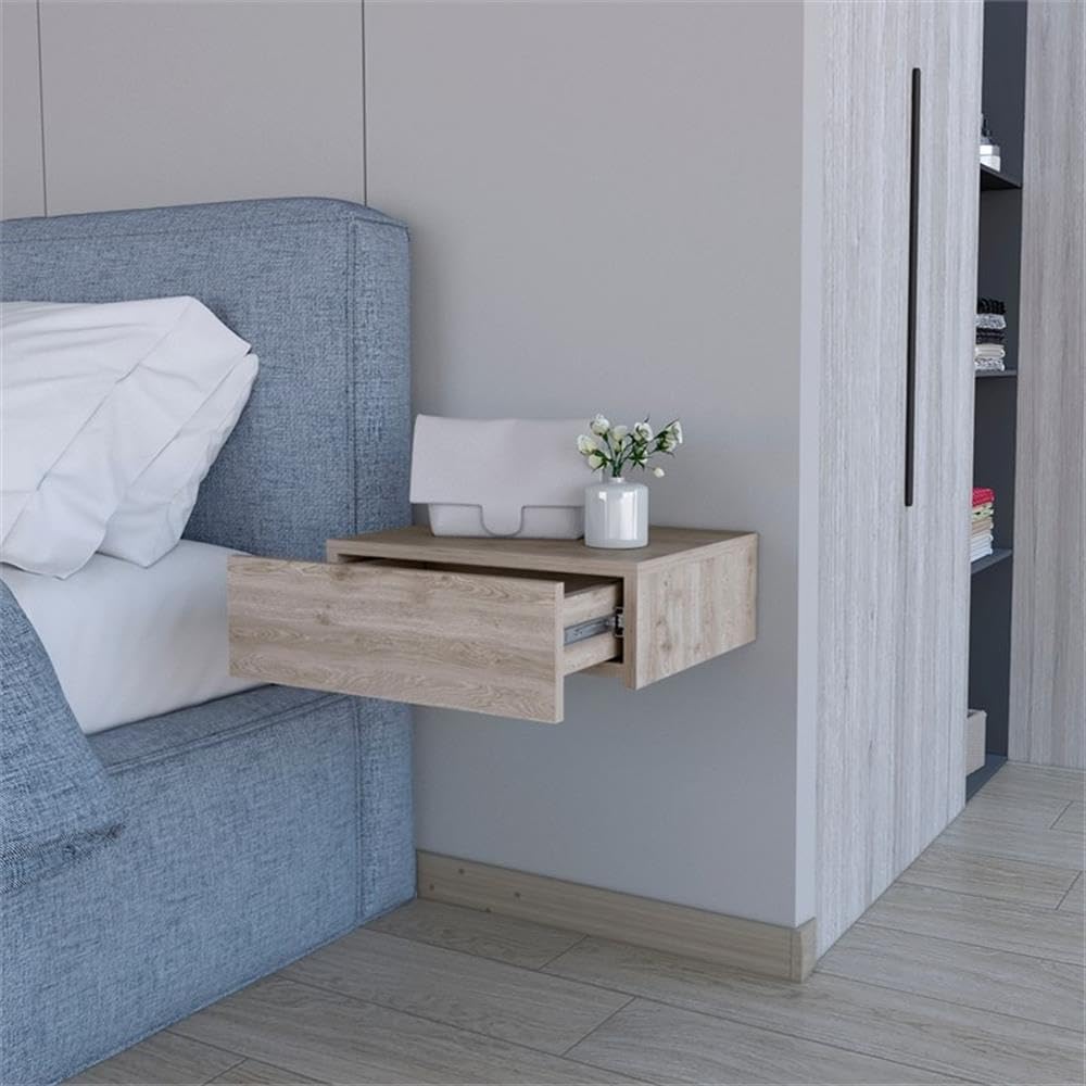 Vienna 1-Drawer Manufactured Wood Floating Nightstand, Light Gray