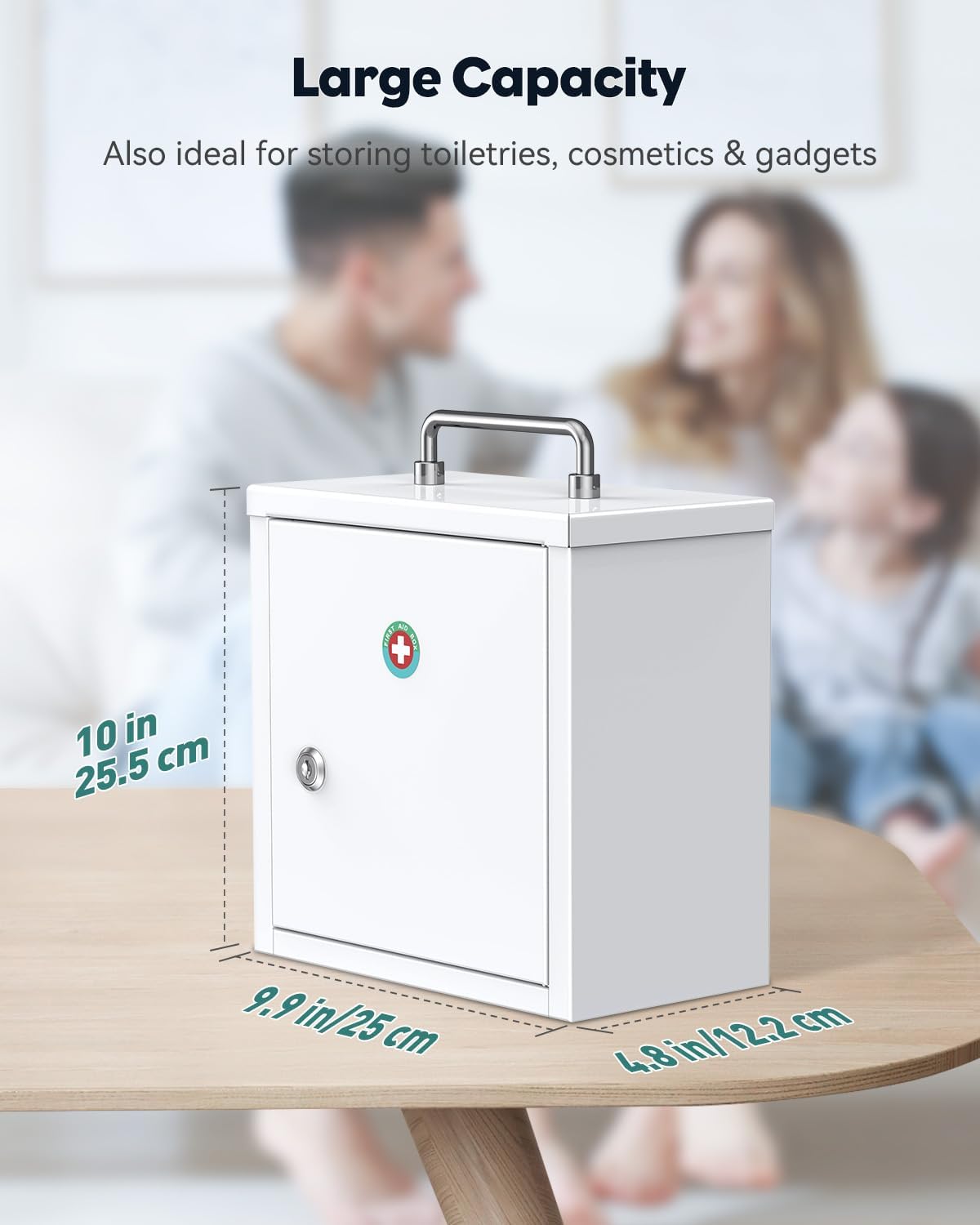 Uniclife Wall Mount Medicine Cabinet with Key Lock & Handle Locking First Aid Cabinet Lockable Medical Cabinet Lightweight Medium Medicine Organizer Secure Steel Wall Cabinet Metal Storage Box, White