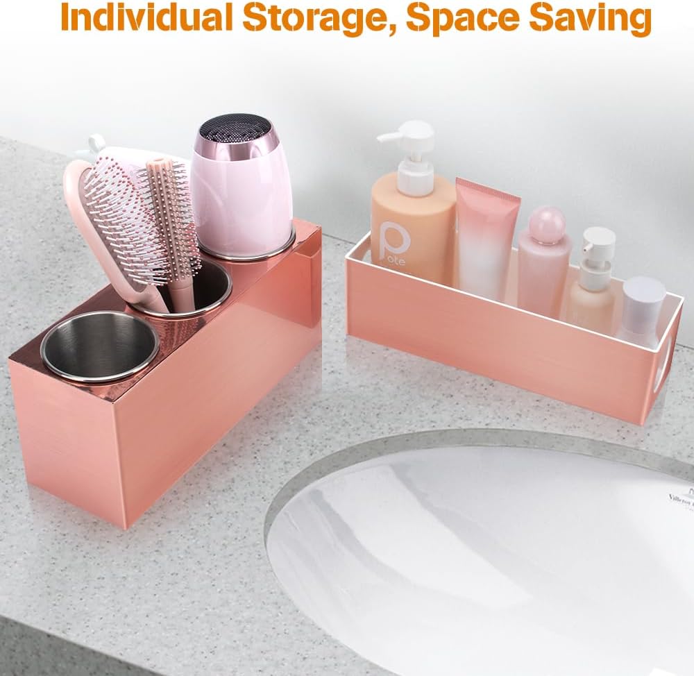 Hair Tool Organizer - Bathroom Vanity Organizers and Storage, Hair Styling Accessories Hot Tools Organizer Hair Dryer, Blow Dryer, Curling Iron, Flat Iron, Hair Straightener, Pink
