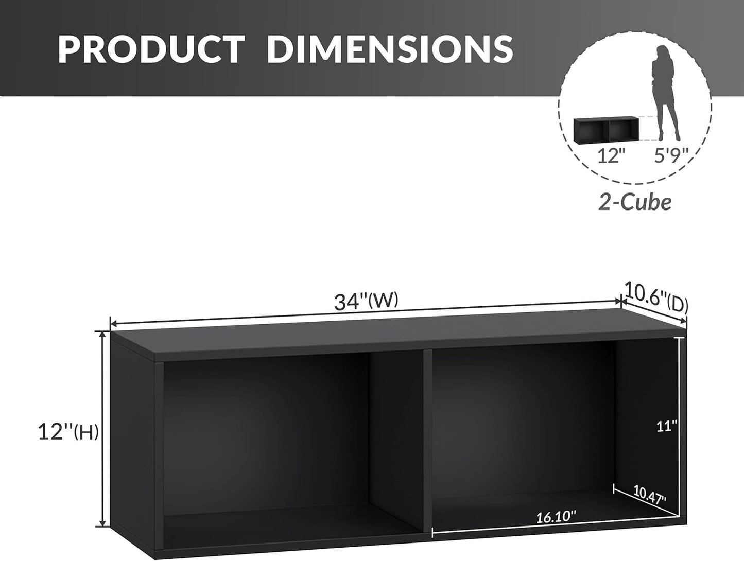 IOTXY DIY Modular Cube Bookcase - CubeXY Customizable Stackable Expandable Basic Shelving Units, 2-Cube Wooden Open Bookshelf for Miscellaneous Storage Organizer, Black