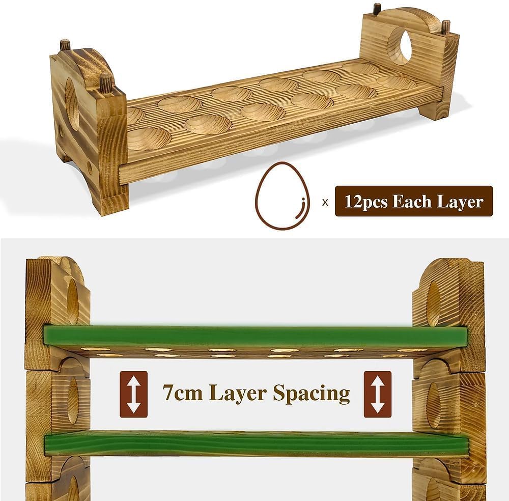 Egg Holder Countertop Farmhouse Decor - Wooden Fresh Eggs Storage for Counter - Pine Wood Egg Organizer Tray Racks