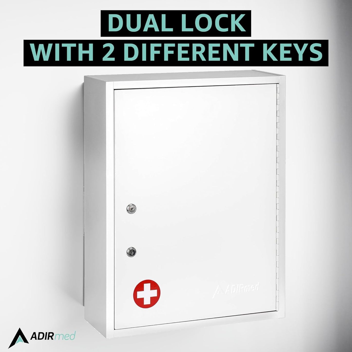AdirMed Locking Medicine Cabinet Wall Mounted First Aid Cabinet with Lock, Lockable Wall Medicine Cabinet with Dual Lock and Dual Keys, 21" H x 16" W x 6" D, White