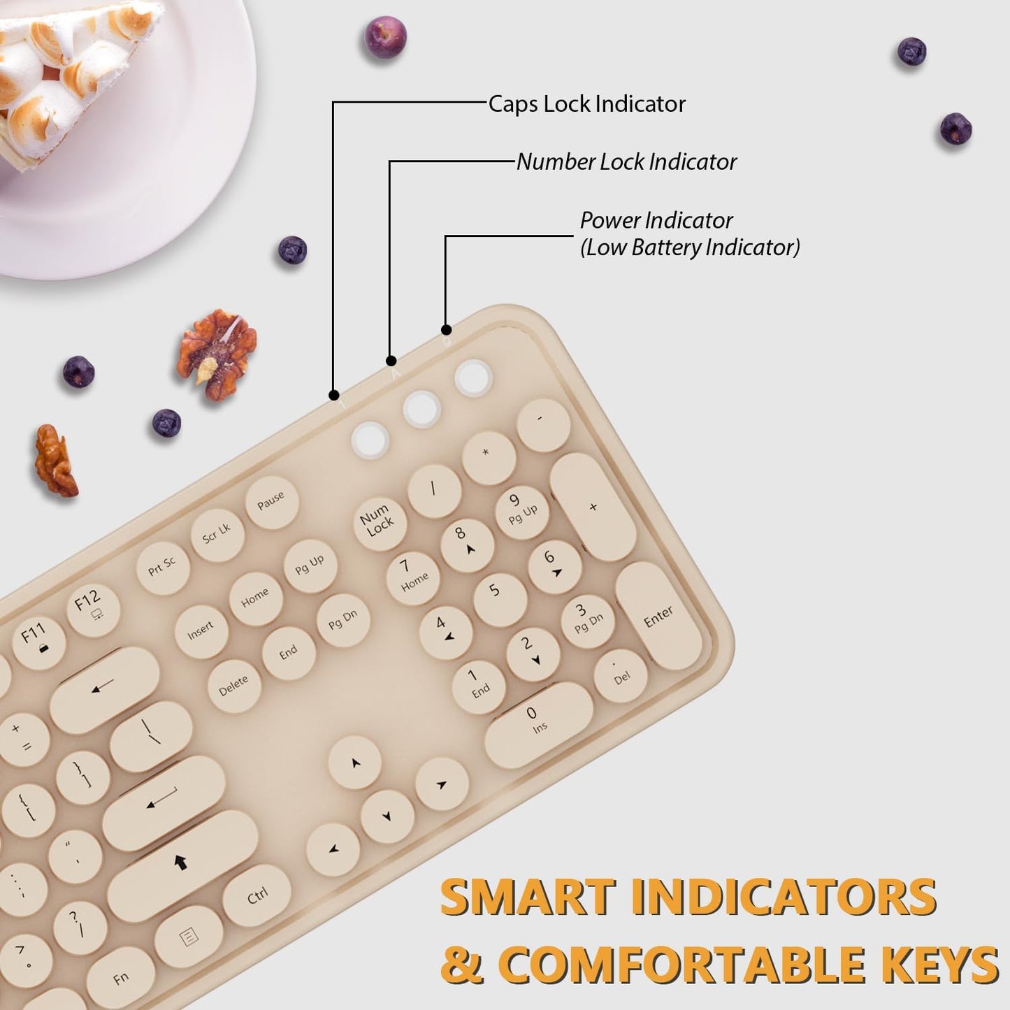 Kootop Wireless Keyboard and Mouse Combo, Cute Colorful 104 Keys Typewriter Retro Round Keycaps Keyboard for PC Laptop,Desktop,Windows, Home and Office Keyboards Coffee