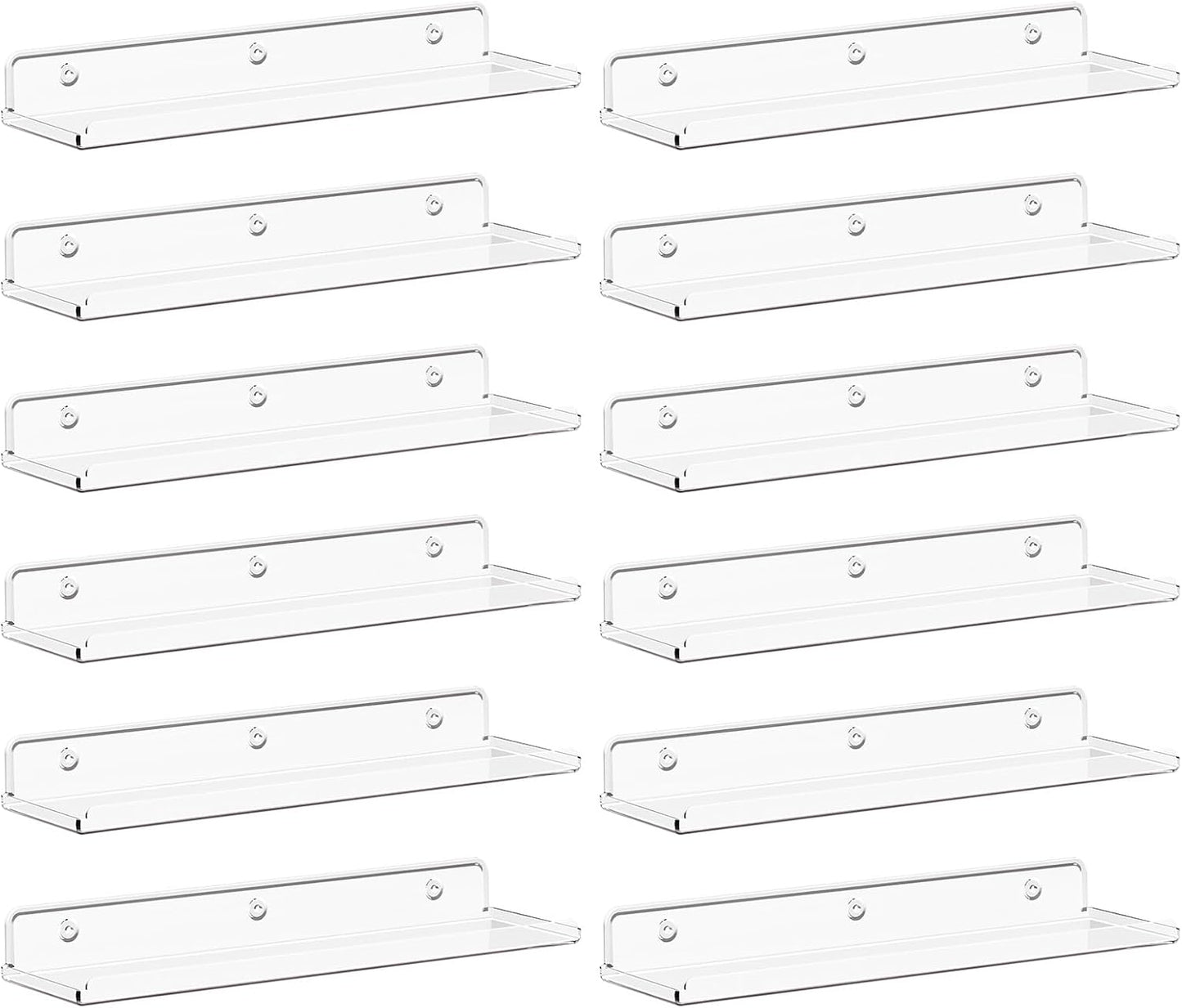 Lifewit Floating Shelves for Wall, 12 Pack Clear Acrylic Shelf 15" Room Decor for Bookcase/Vinyl Record Display/Photo/Picture in Bedroom, Living Room, Bathroom, Kitchen Storage and Organization