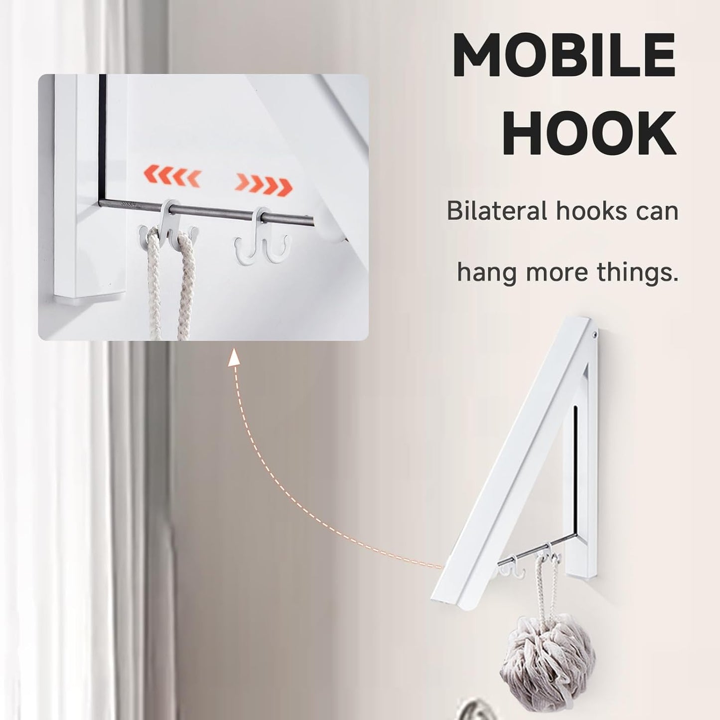Retractable Clothes Drying Rack,Space Saver Wall-Mounted Retractable & Foldable Clothes Hanger for Laundry Room,Bedroom,Closet Storage Organization (1pcs, White)