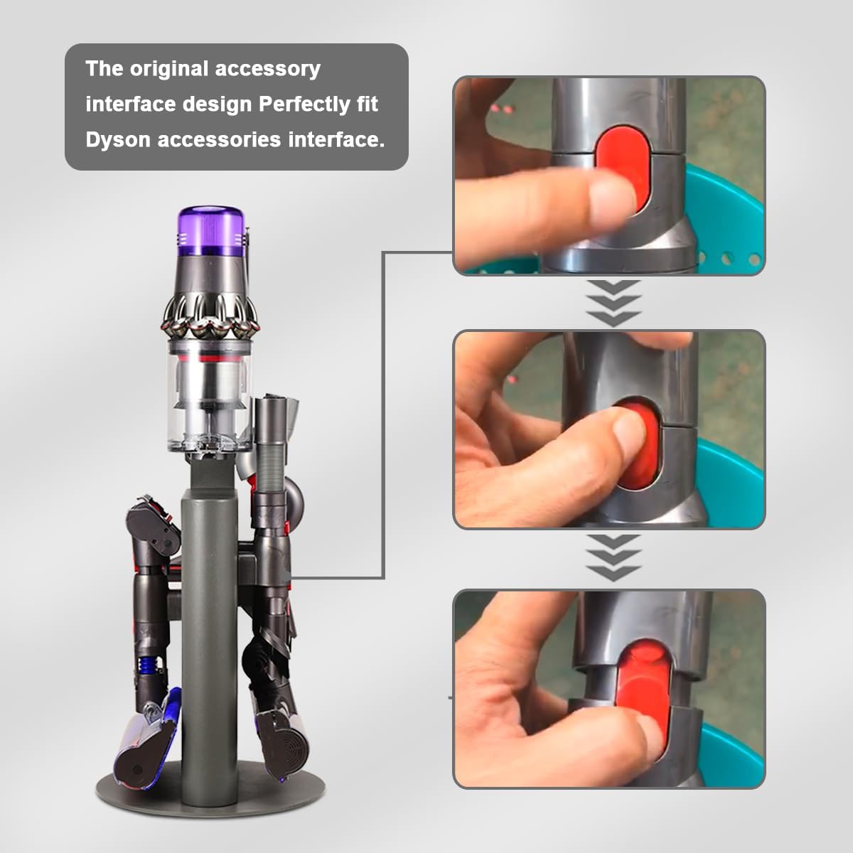Vacuum Stand Holder for Dyson V15 V11 V10 V8 V7 V6 Cleaner, Stable Metal Storage Rack, Drill-Free Organizer Bracket Compatible with Dyson Cordless Vacuum Cleaner and Its Tools, White