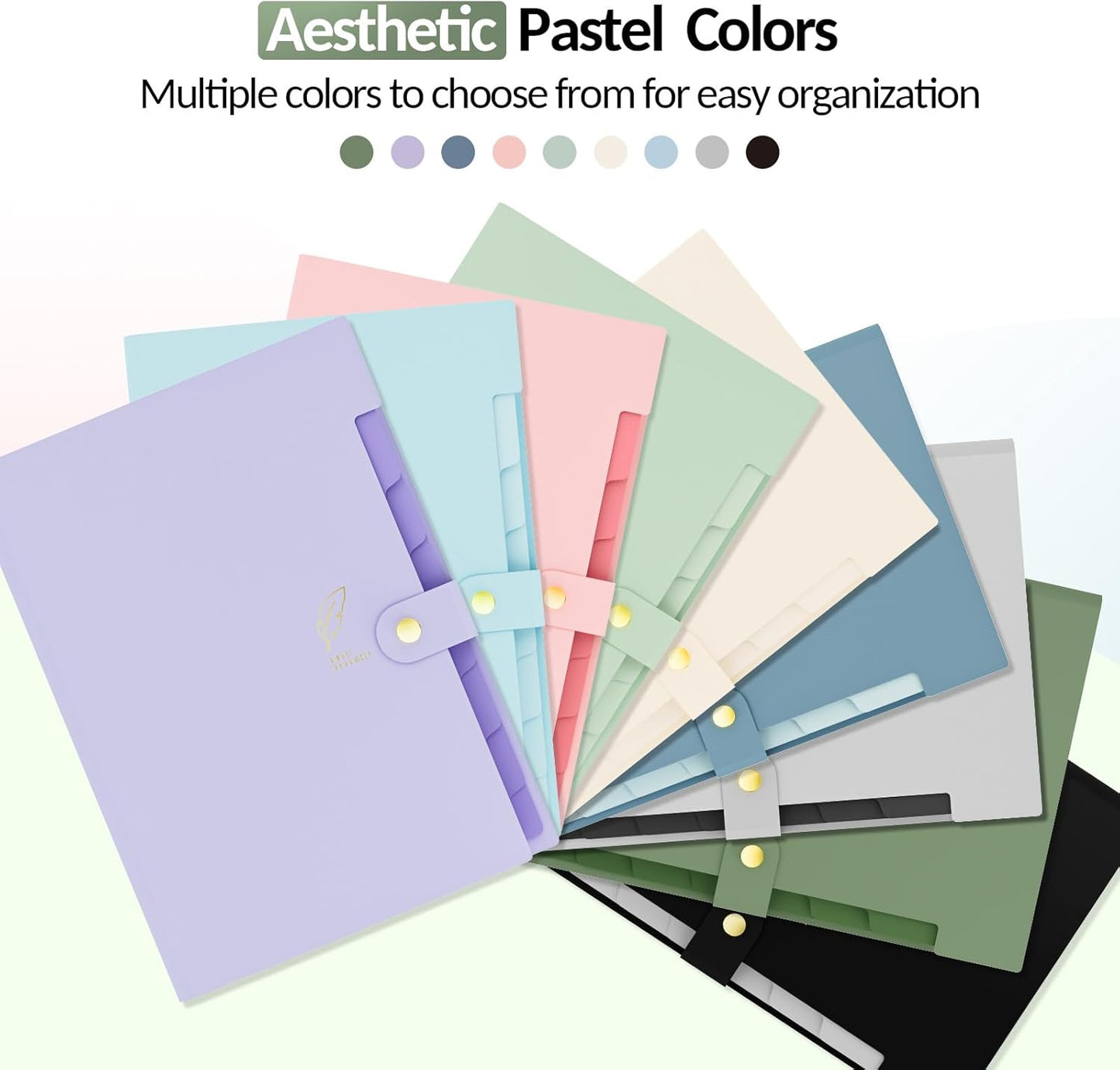 Sooez Aesthetic 8 Pocket Accordion File Organizer, Pastels Expanding File Folder for Important Document with Labels, Portable Receipt Bill Organizer for Office School Supplies, Letter Size Light Blue