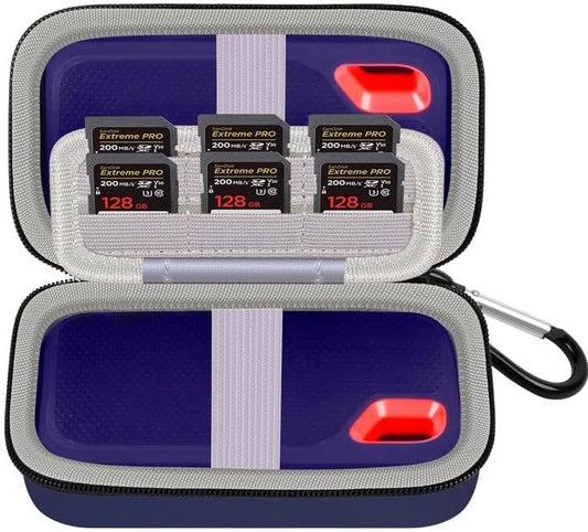 Case Compatible with SanDisk Extreme Pro/for SanDisk/for Crucial X10 X9 Pro Portable SSD 1TB 2TB 4TB 500GB External Solid State Drive, Travel Storage Bag for 2 SSD and SD Card - Dark Blue (Box Only)