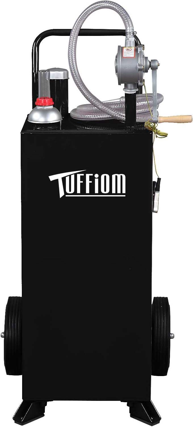 TUFFIOM 30 Gallon Fuel Gas Caddy w/Wheels & Manual Siphon Pump, Portable Diesel Fuel Transfer Storage Tank w/8.9ft Hose, Gasoline Can Container for ATV Car Mowers Tractor Boat Motorcycle