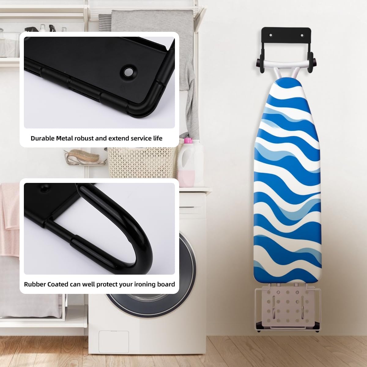 Ironing Board Holder Wall Mount, 5-Inch Wall Mount Ironing Board Hanger, Metal Holder for Laundry Room, Space-Saving & Easy Install,Black