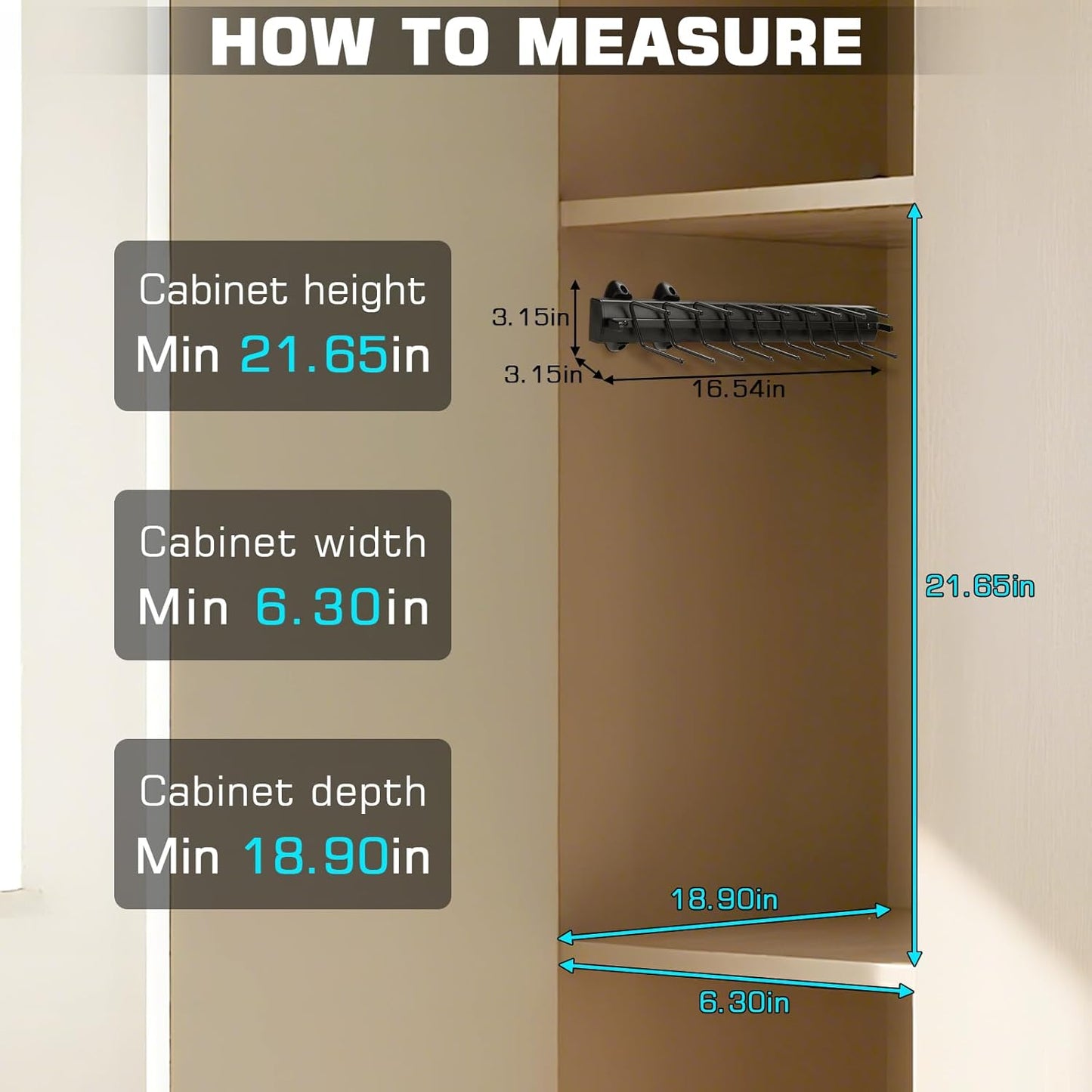 Sliding Tie Racks, 18 Tie Hanger Pull Out Belt Rack 16.5'' Aluminum Alloy Extendable Wardrobe Closet Organizer with 18 Hooks for Belts, Ties, and Scarves, 16.5'' x 3.15''(Sprayed Black)