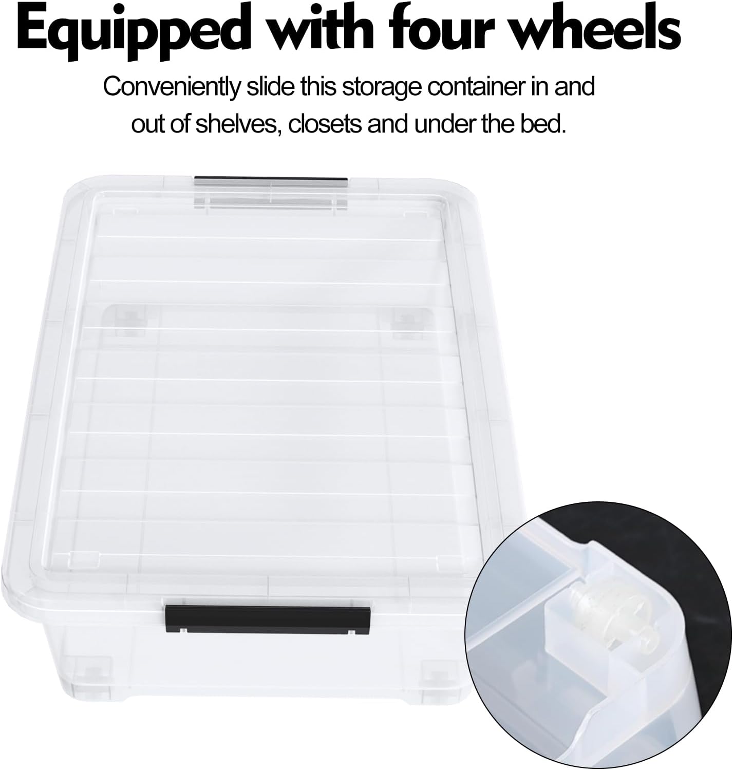 40 L Under Bed Plastic Storage Bins with Lids, Clear Underbed Storage Bin, 3 Pack