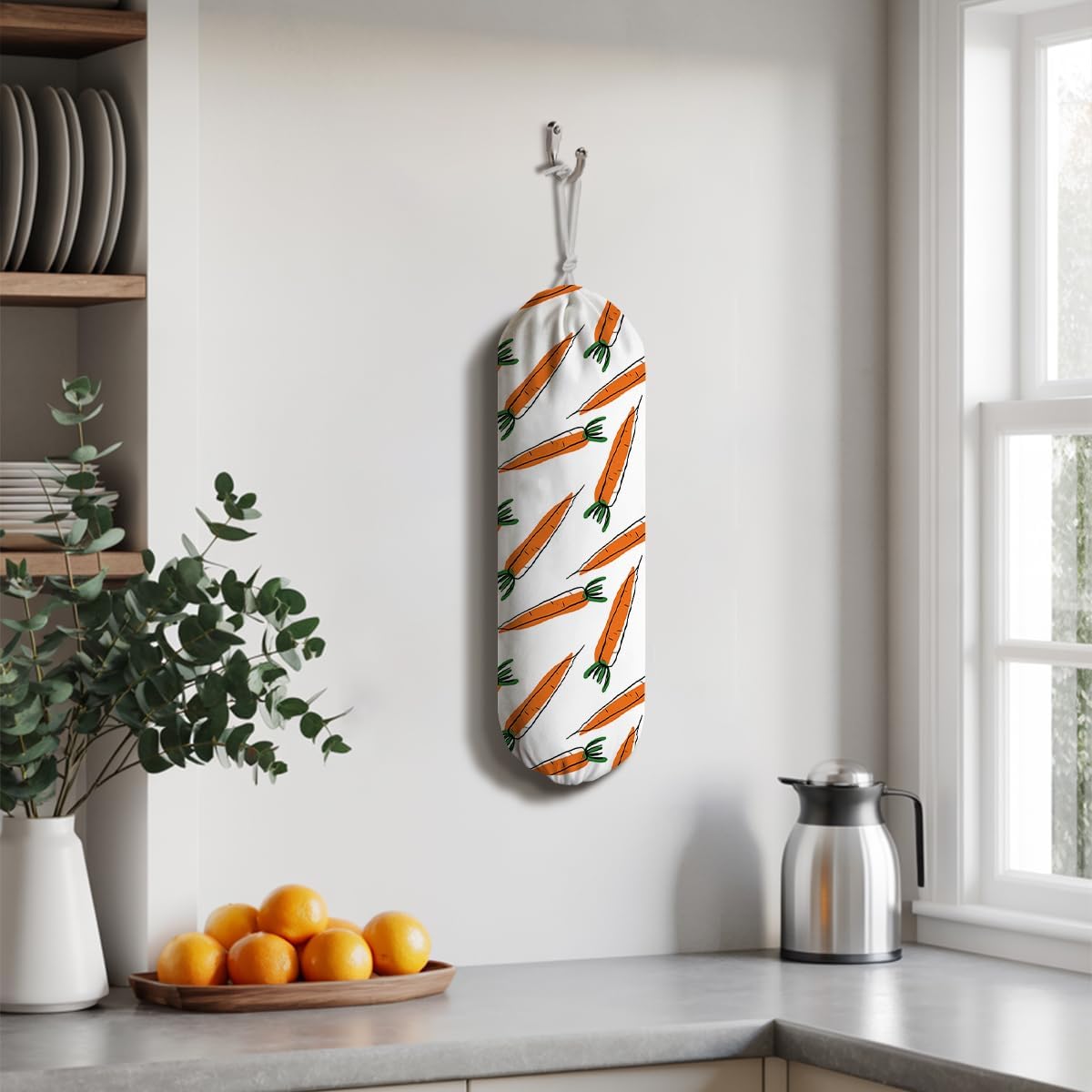 Carrots Plastic Bag Holder, Grocery Bags Storage Organizer, Reusable Shopping Bags Holder Dispenser for Kitchens Pantry, Country Style Home Decor, Housewarming Gift, Kitchen Pattern Garbage Bag 44