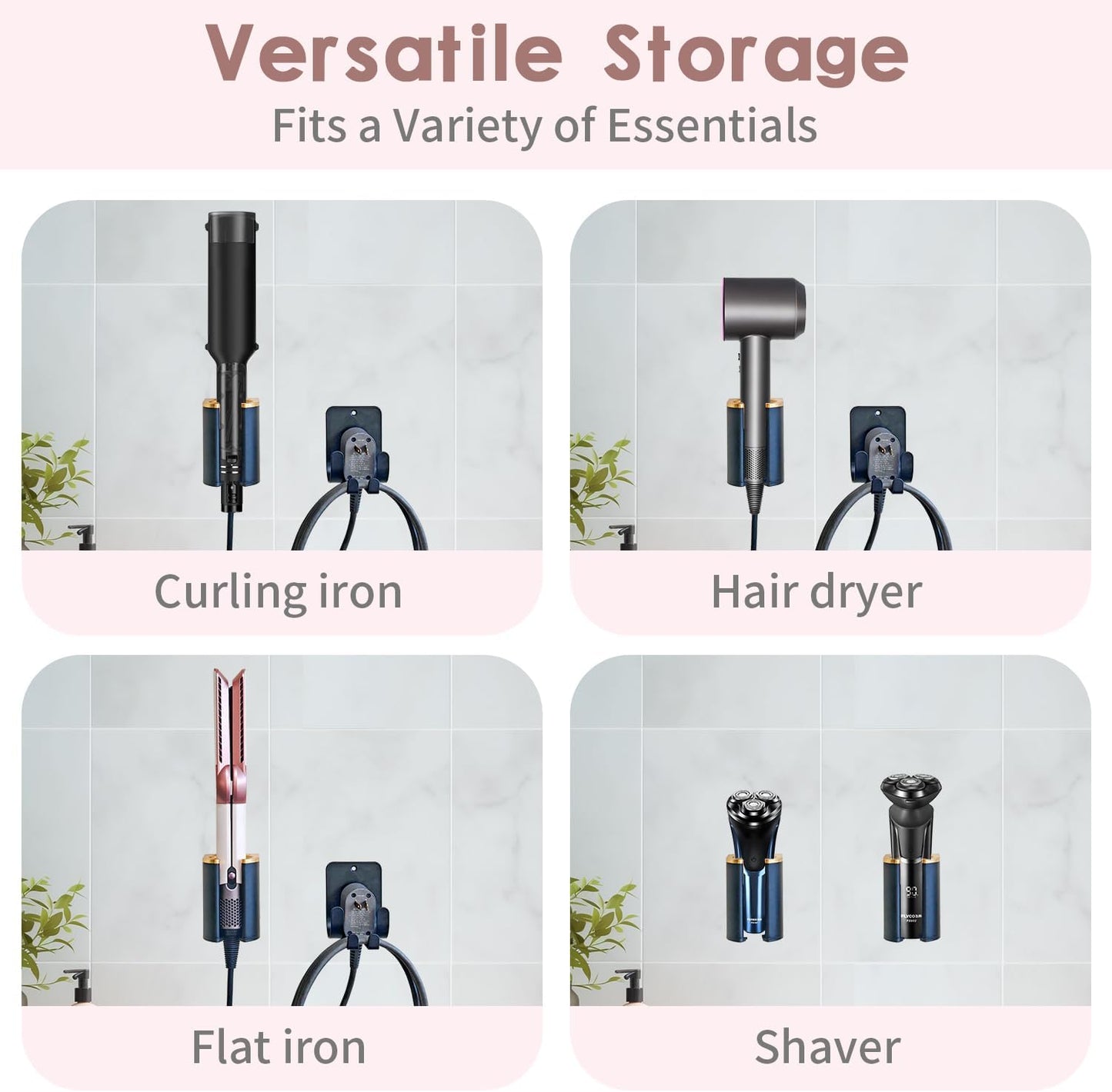 Curling Iron Holder Wall Mount, Premium Organizer for Dyson Airwrap Holder and Flat Iron Holder Wall Mount, Durable Aluminum & Plastic, Modern Space-Saving Storage for Bathroom Vanity, 3M Adhesive