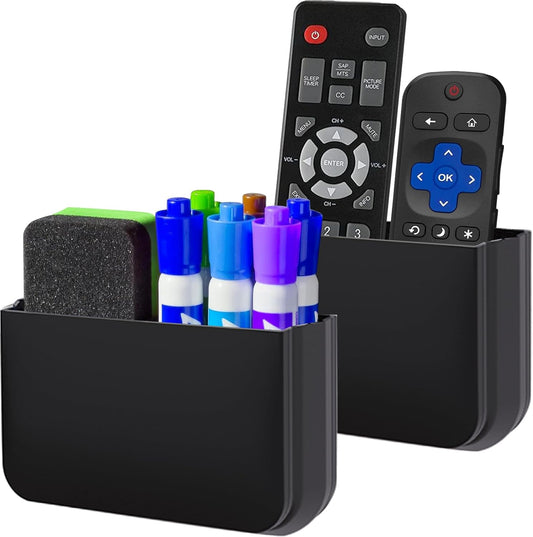 Magnetic Remote Control Holder Wall Mount, 2 Pack TV Remote Holder Wall Mount, Magnetic Pen Holders for Refrigerator, Whiteboard Marker, Locker Organizer, Office Organizer (Black)