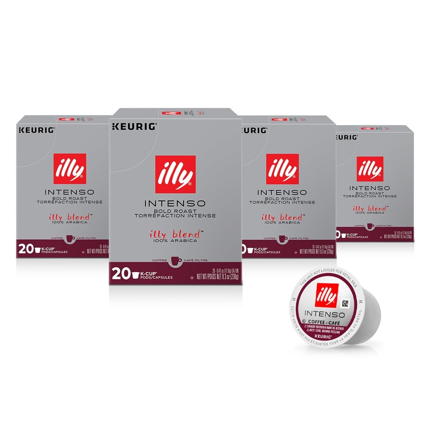 Illy Coffee K Cups - Pods For Keurig Machines – Intenso Dark Roast – Notes of Cocoa & Dried Fruit - Bold, Flavorful & Full-Bodied Flavor - No Preservatives – 20 Count, 4 Pack