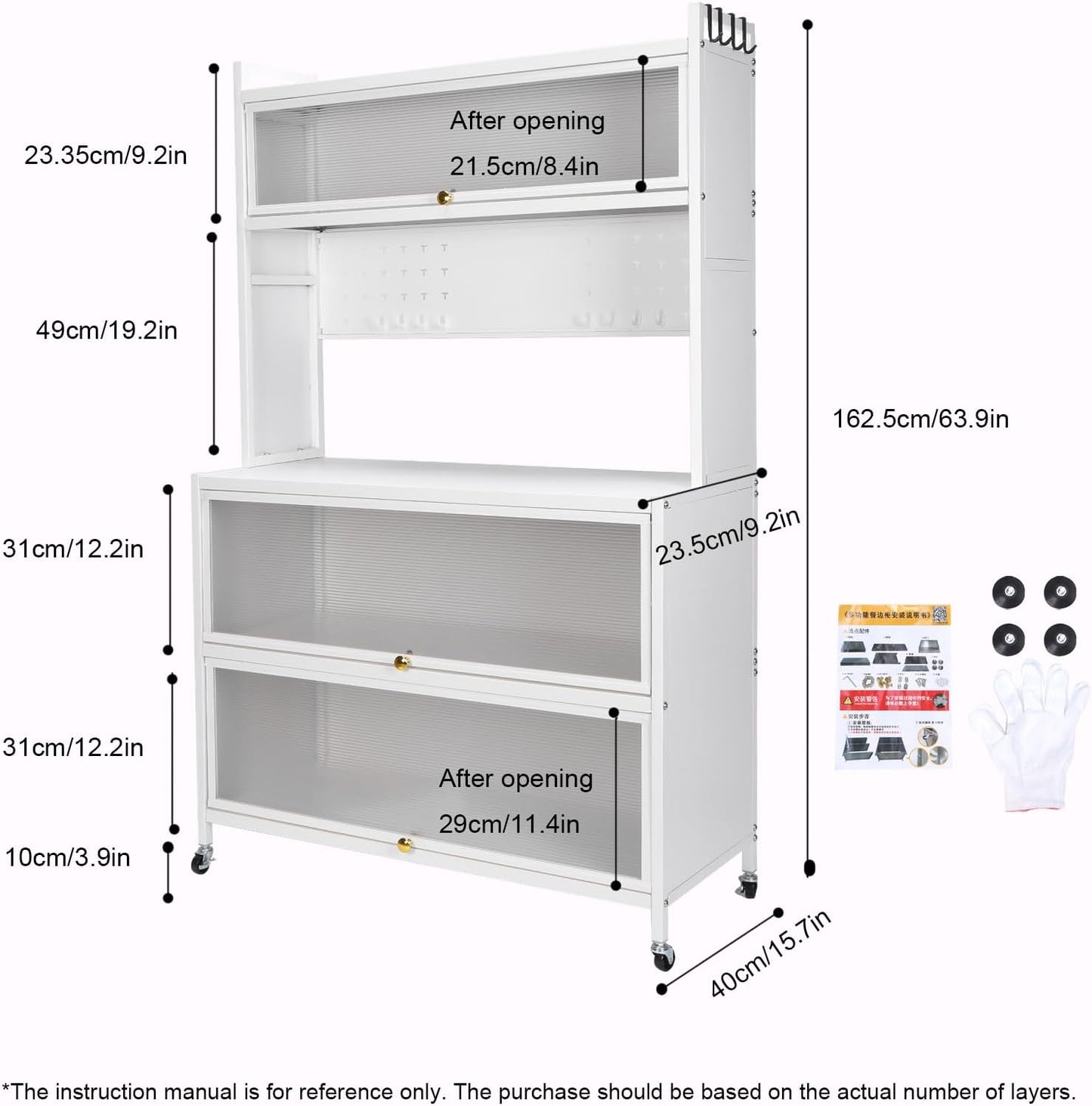 Mobile Kitchen Storage Cart with Wheels,Wheeled Multi-Layer Floor Storage Cabinet with Locker Hole Board Freestanding Storage Cabinet Rust Proof Microwave Oven Pot Oven Rack