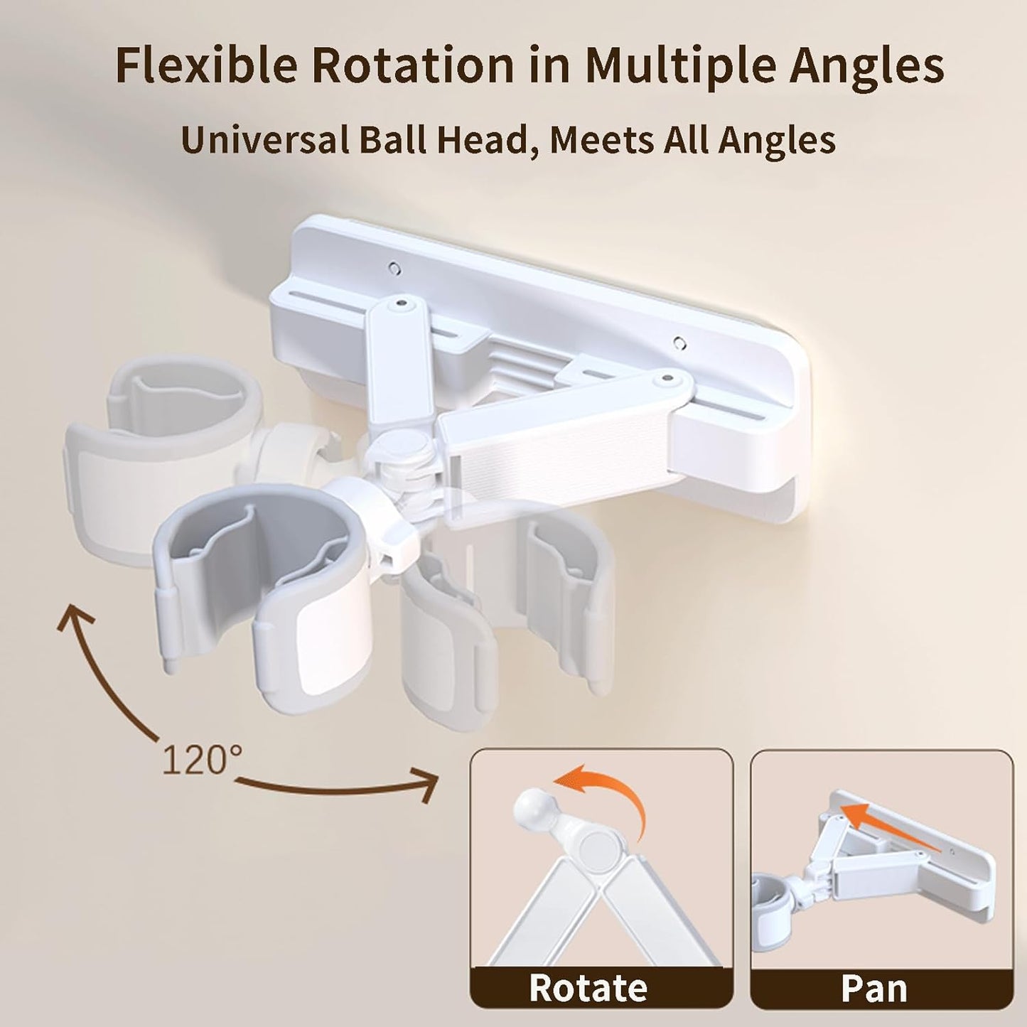 Wall Mount Hair Dryer for Bathroom, Adjustable Hands-Free Blow Dryer Stand with 360° Swivel Ball Head, Storage Holder for All Hair Dryer Sizes, No Drill Adhesive or Screw Installation