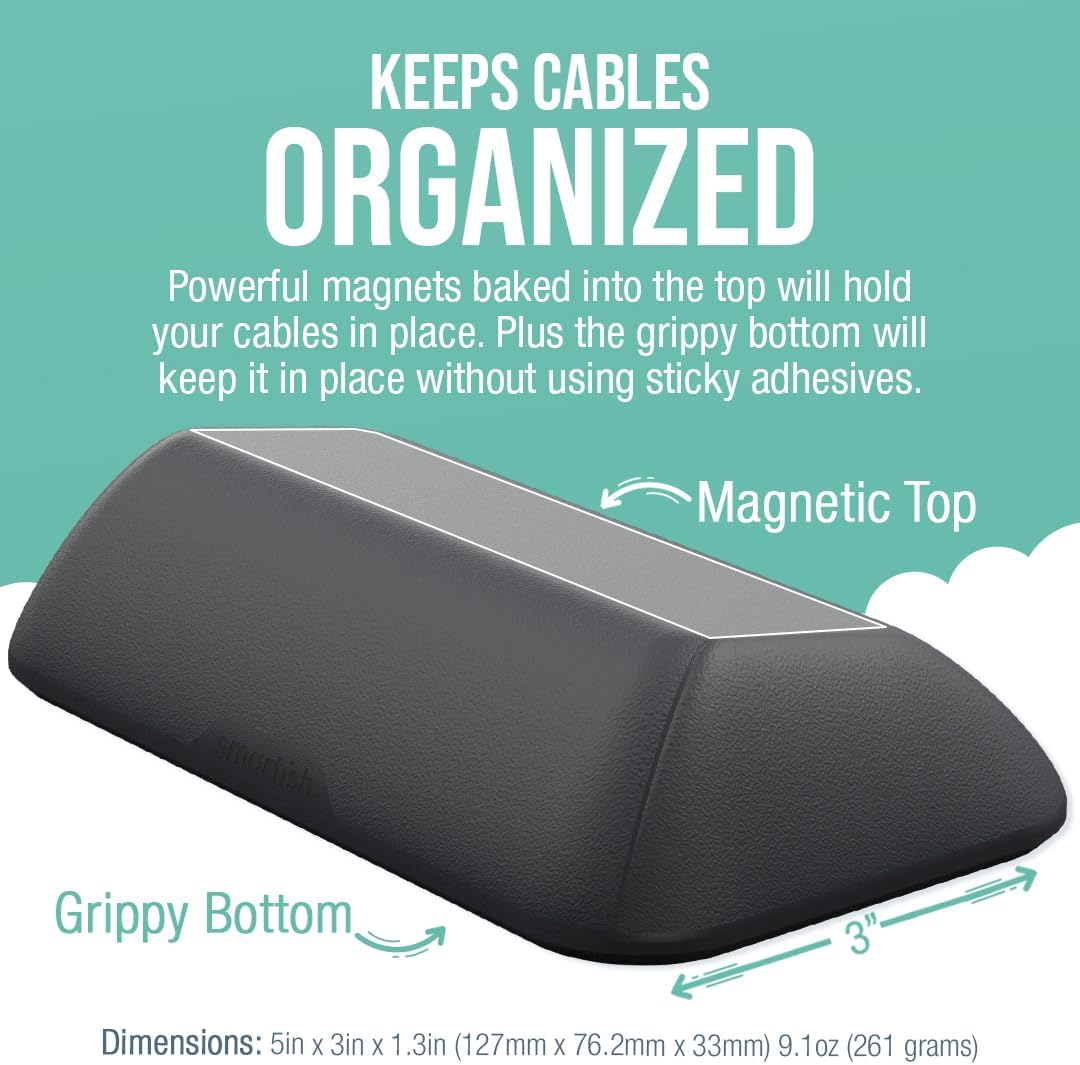 Smartish® Magnetic Cord Holder - Bigger Cable Wrangler Stocking Stuffer Organizer with Magnet Clips for Charger Management on Desktop, Nightstand - Holds 6+ Cables - Black Tie Affair