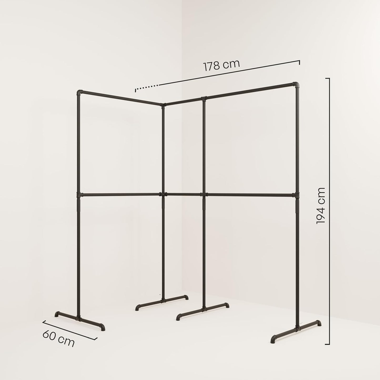pamo Industrial Design garment rack - LAS EDGE 2.5 Black - freestanding Coat Rack for Walk-In Wardrobe Wall I Clothes Rack Made of Black Sturdy Pipes freestanding from Water Pipe