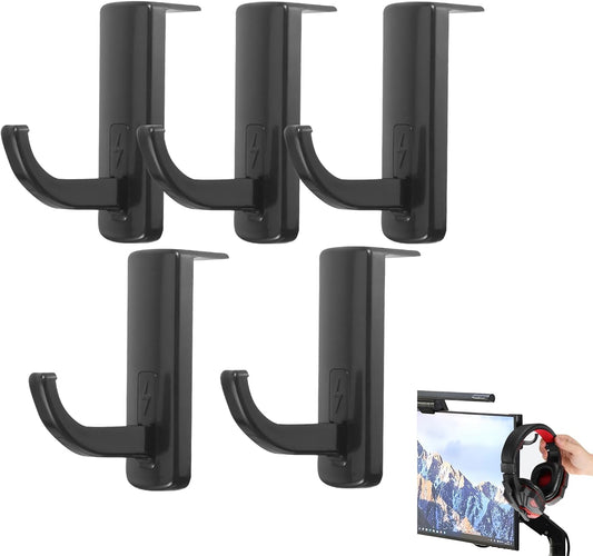 Angoily 20 Pcs Headphone Hook, Self Adhesive Plastic Computer Gaming Headset Hanger, Earphones Headset for PC Monitor Screen Edge, Desk Brackets Wall