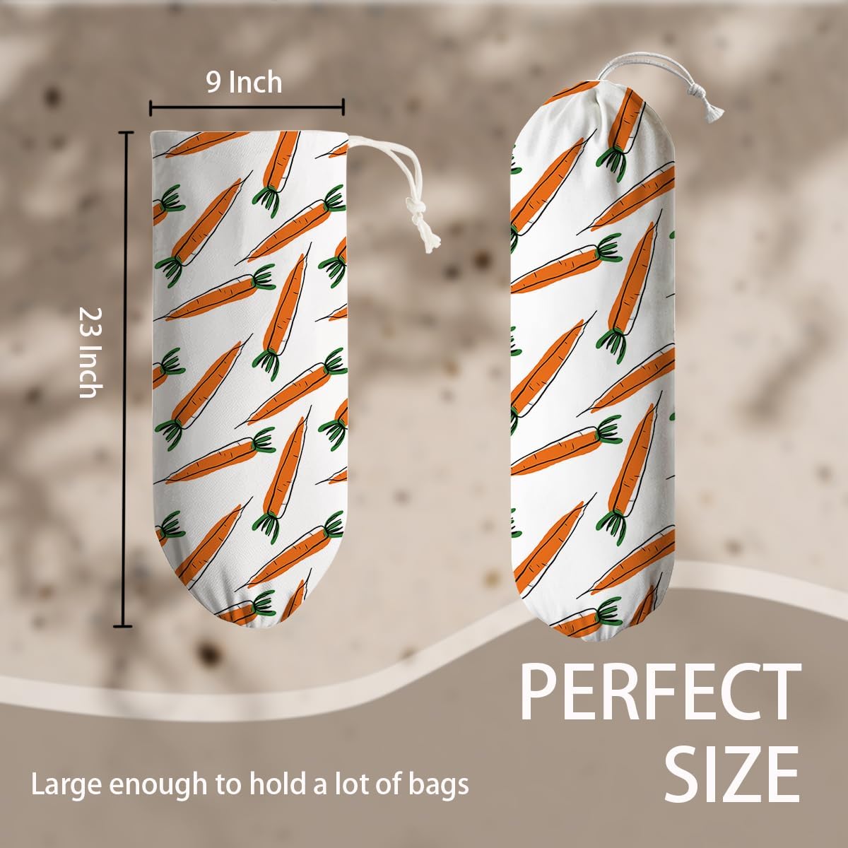 Carrots Plastic Bag Holder, Grocery Bags Storage Organizer, Reusable Shopping Bags Holder Dispenser for Kitchens Pantry, Country Style Home Decor, Housewarming Gift, Kitchen Pattern Garbage Bag 44