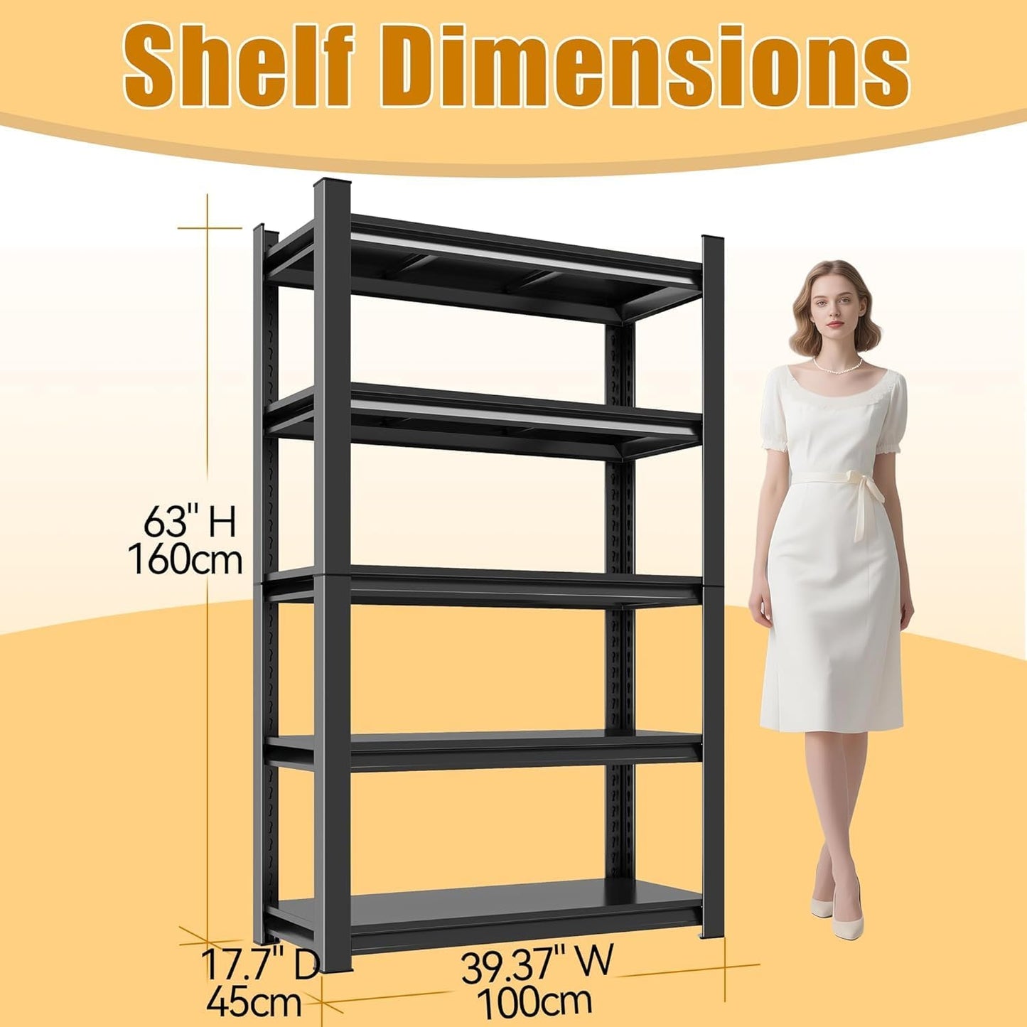 Garage Storage Shelves,5 Tier Shelving Unit, 40 inch Wide, 18” Deep, 78” Tall Organizer Metal Shelf for Basement/Laundry/Pantry Heavy Duty, Adjustable,Easy to Install (4Tier-39"WX18"DX63"H)
