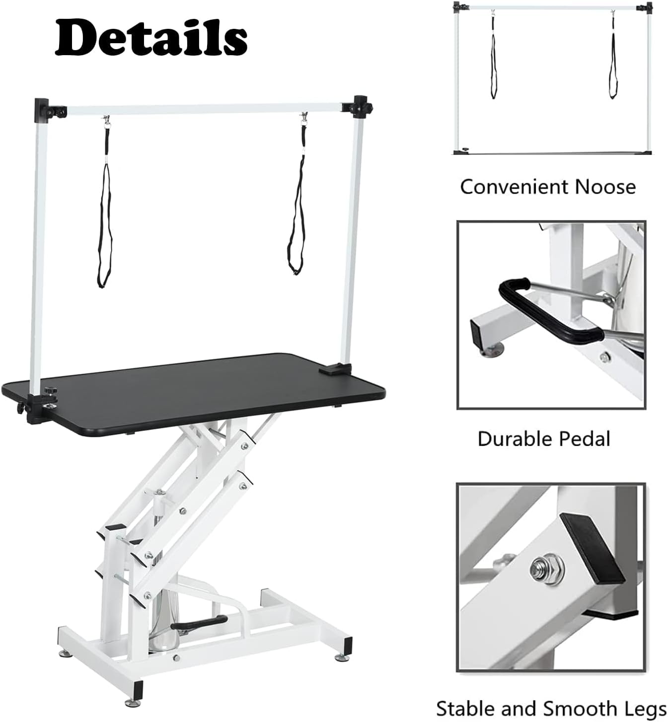 Hydraulic Dog Pet Grooming Table, 42 Inch Heavy Duty Z Lift Structure Professional Dog Grooming Table Suitable for Large Dogs at Home with Adjustable Overhead Arms, Clamps and 2 Grooming Noose, Pink