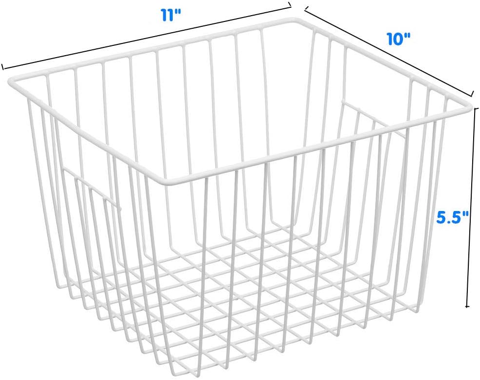 4 Pack Wire Storage Baskets for Organizing, Freezer Organizer Bins, Pantry Organization Bins Cabinets - Metal Basket Kitchen, Laundry, Fridge, Bathroom Countertop Organizer, Pearl White