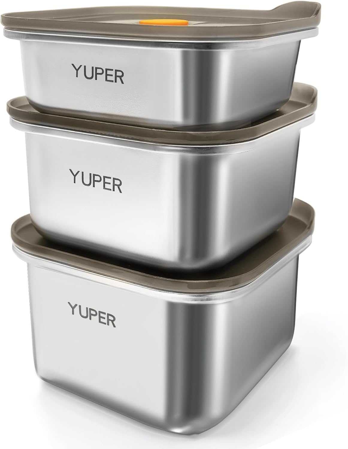 YUPER Stainless Steel Food Containers, Meal Prep Containers, Bacon Cheese Sandwich Container for Refrigerator, Stainless Steel Containers with Airtight Lids, 3 Pack (17+27+33OZ)