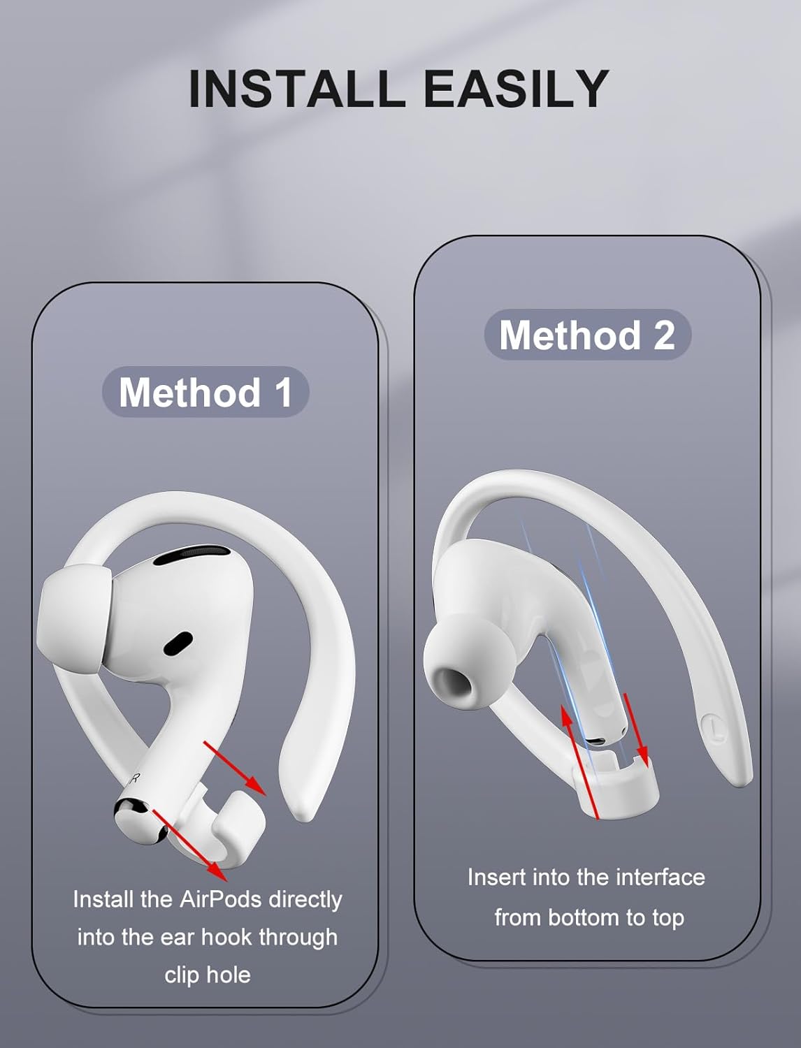 2 Pairs [Middle & Large] Ear Hooks Compatible with AirPods Pro 3, 2, Pro, AirPods 4, 3, 2 & 1, Upgraded Anti Slip Sports Clip Hooks for AirPods 1, 2, 3, 4,Pro, Pro 2 – White