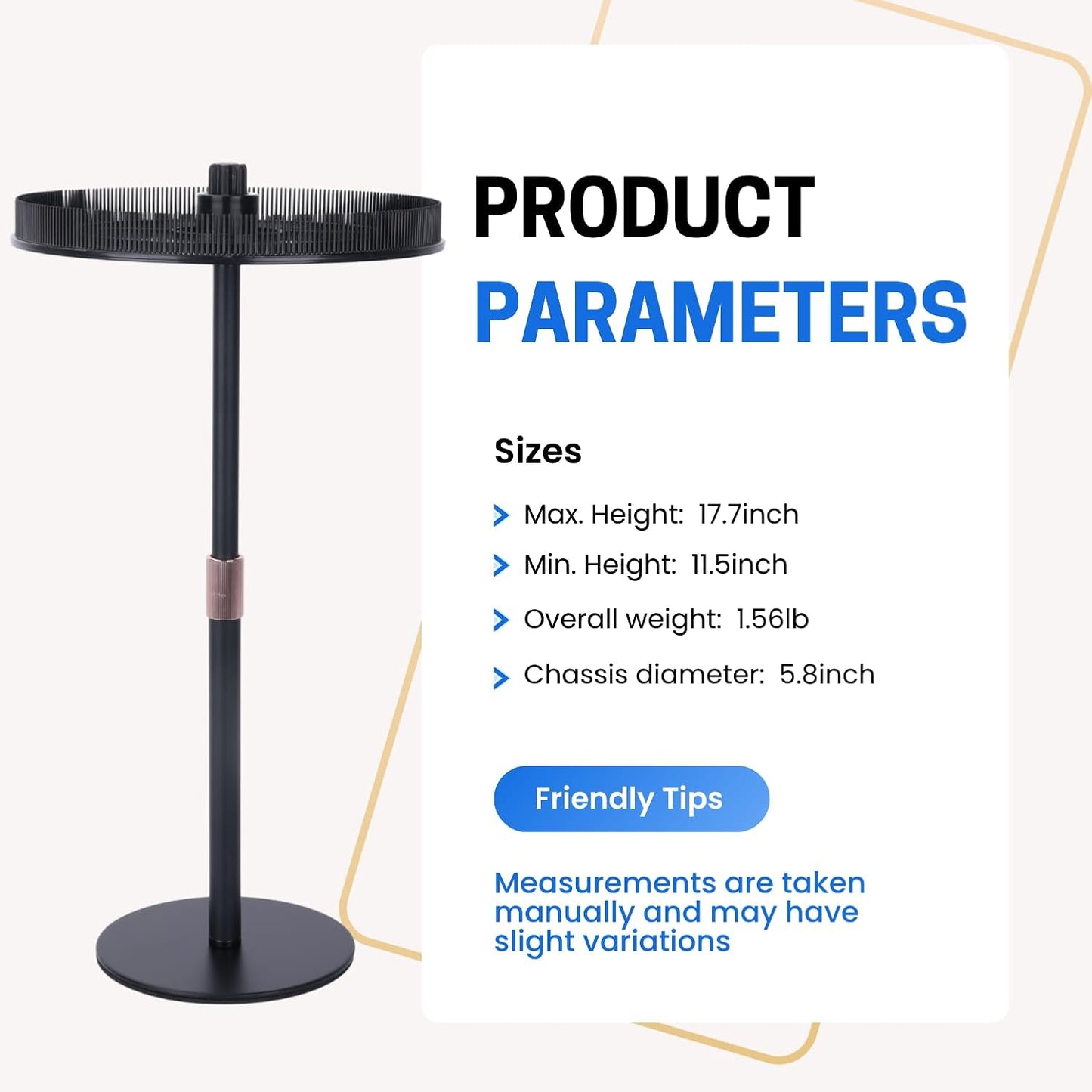 Adjustable Hair Extension Stand – Matte Black Metal, 11"–17.5" Height, Tangle-Free Storage & Display for Bangs, Clip-Ins, Color Strips, Colored Clip Hair Extensions & More, Non-Slip Base, Easy Assembly