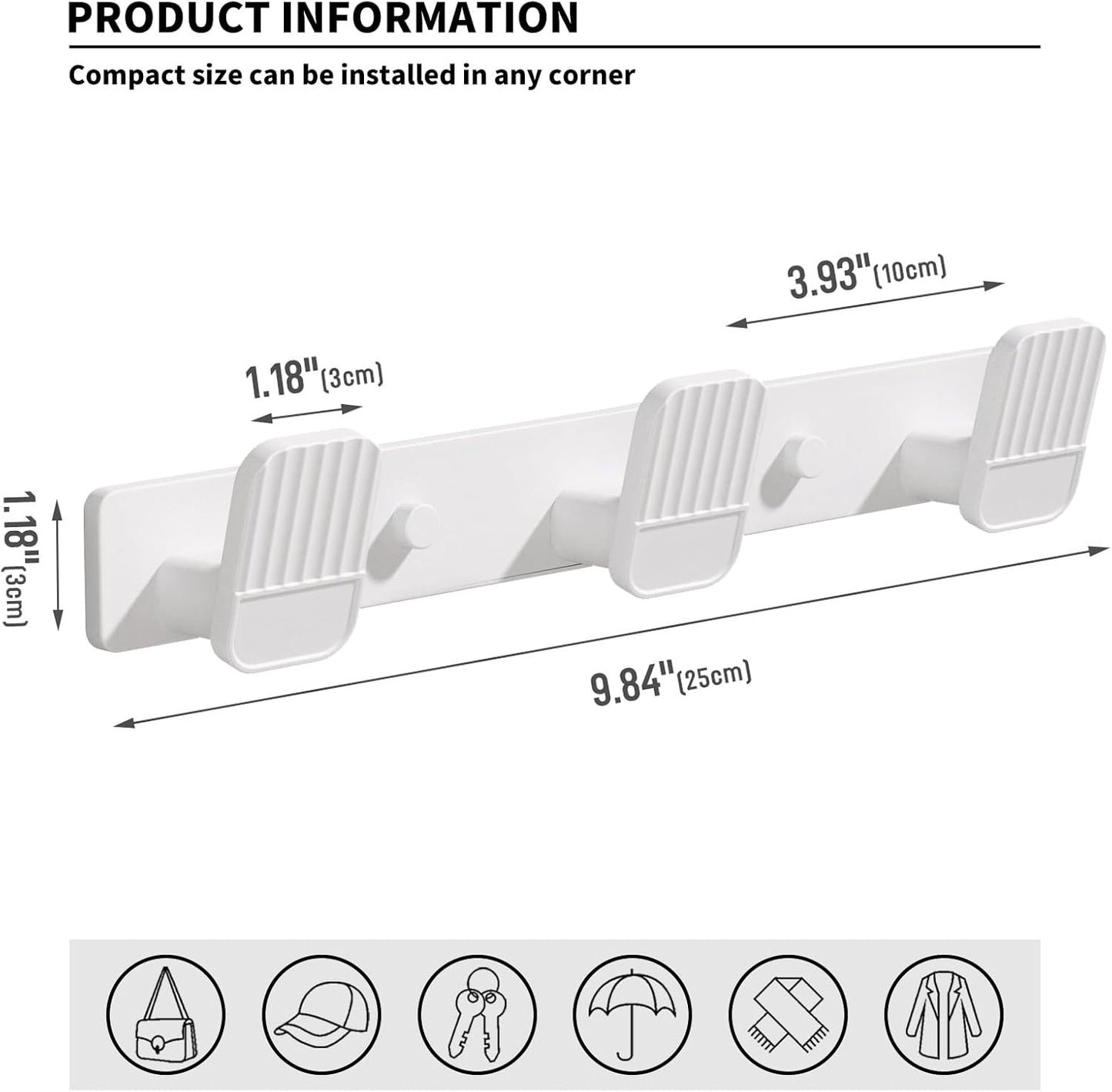 Coat Rack Wall Mount Coat Hooks - White Hook Rack with 3 Hooks Aluminum Wall Rack Hooks for Hanging Coat Hat Bag Towel Hanger Rustproof Coat Holder