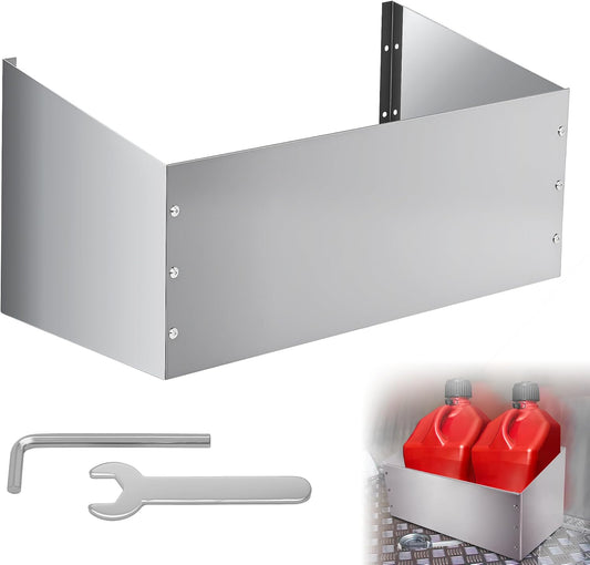 Aluminum Fuel Jug Holder Rack, Gas Can Mount fits Two 5 Gallon Fuel Containers with Base Dimensions Under 11 Inches, Trailer Gas Can Holder (Three-Sided Support)