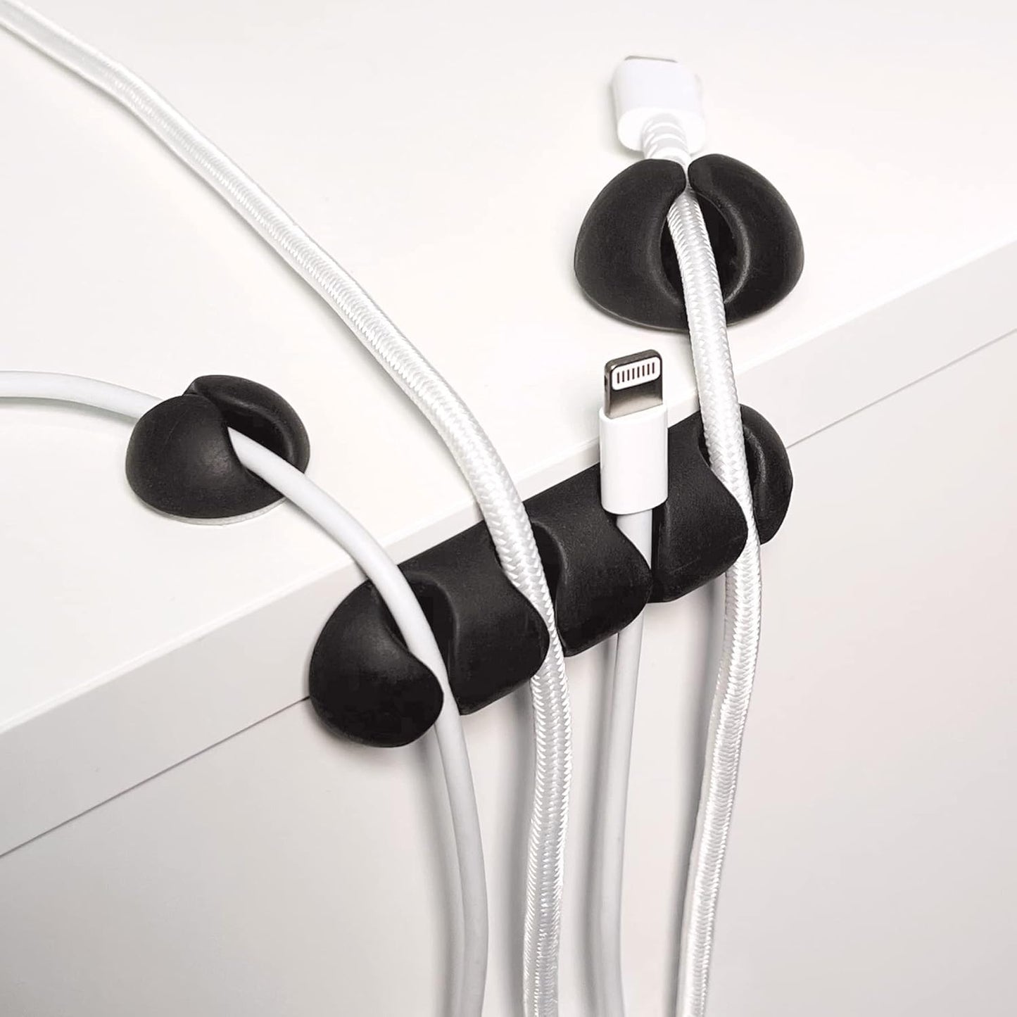 Wrap-It Storage Cable Clips - (Assorted 28-Pack) Black - Desk and Nightstand Cable Holder for Phone and Bedside Table Cord Organizer