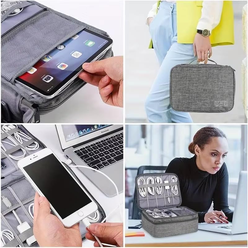 Travel Cable Organizer Bag for Electronics Accessories Portable Tech Carrying Large Storage Case for Charger, Cord, Power Bank, Hardware Waterproof (1PCS) (Black)