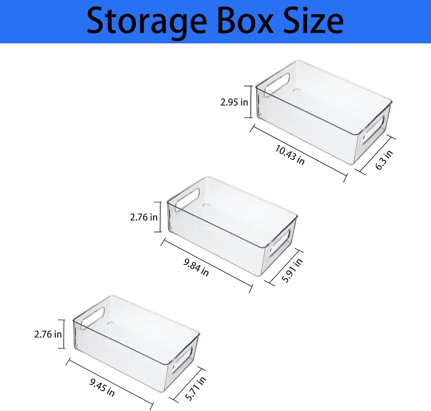 Refrigerator Organizer Bins 3 Pack Fridge Organizers with Handles Clear Freezer Storage Containers for Pantry, Cabinets,Shelves, Drawer – Plastic Kitchen Organizers
