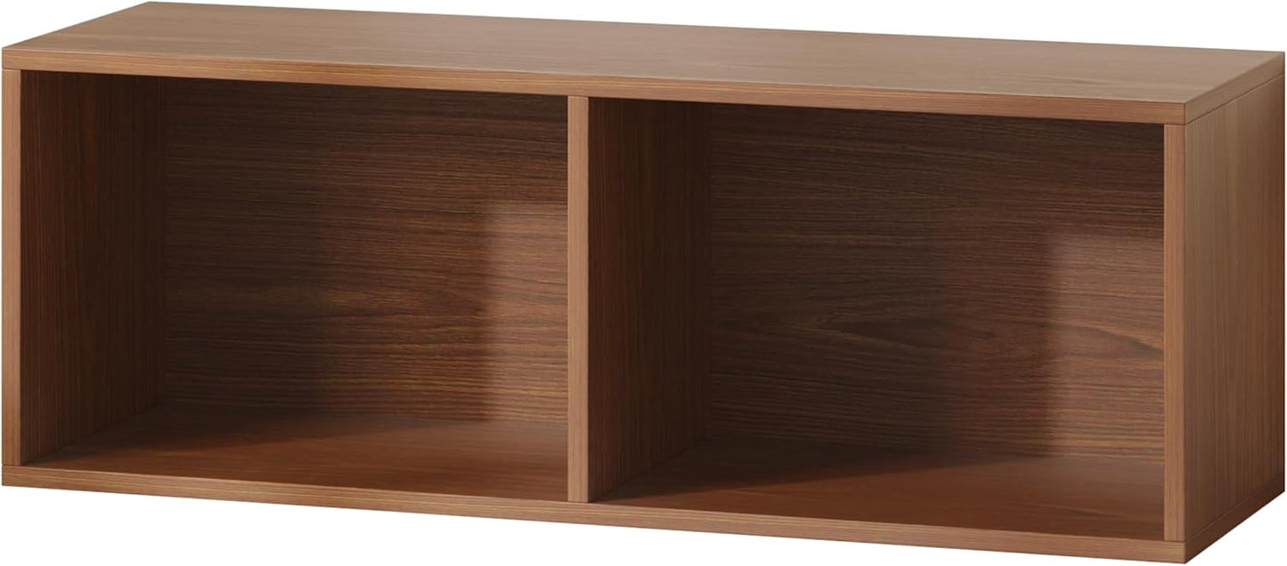 IOTXY DIY Modular Cube Bookcase - CubeXY Customizable Stackable Expandable Basic Shelving Units, 2-Cube Wooden Open Bookshelf for Miscellaneous Storage Organizer, Walnut