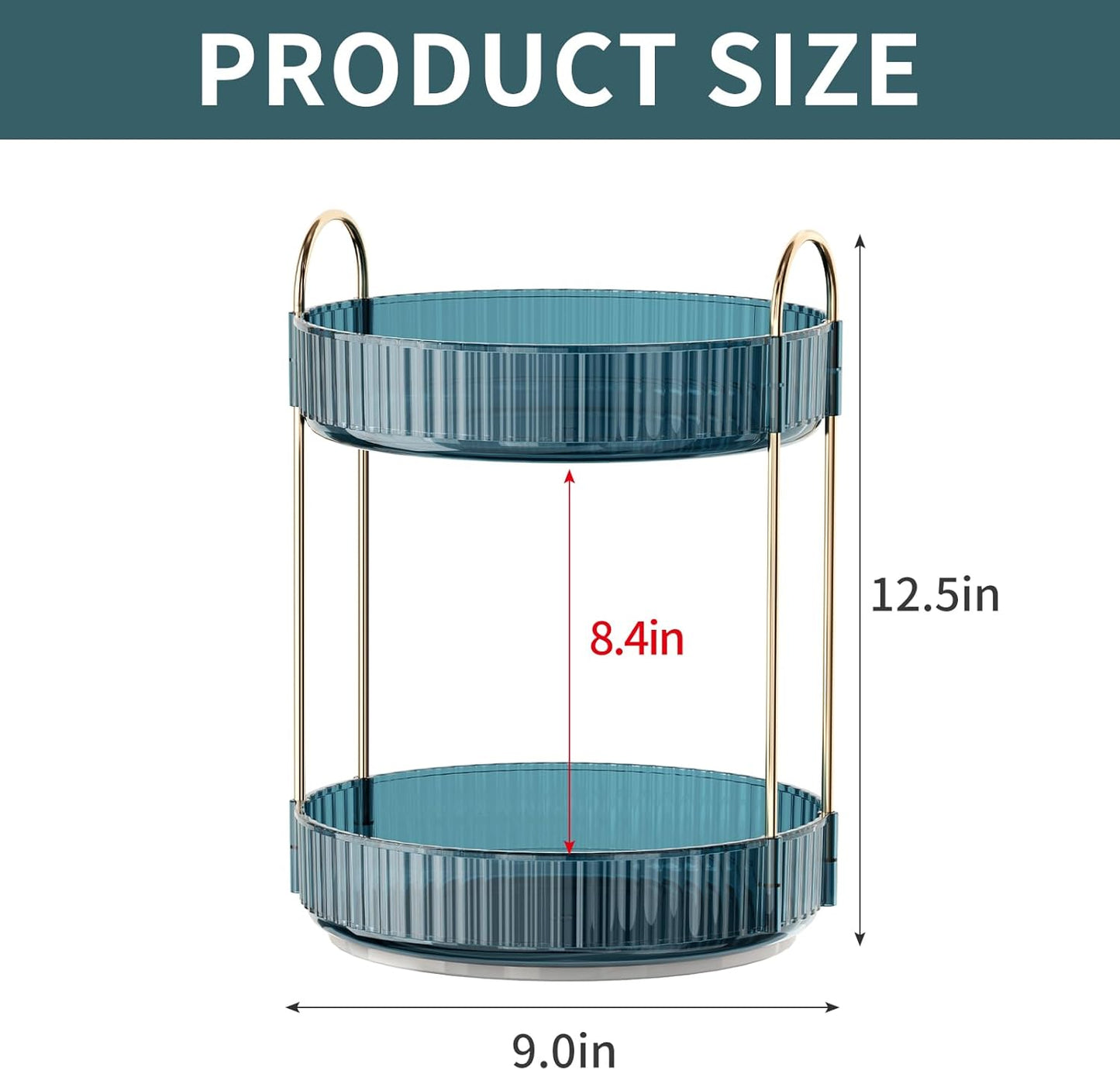360° Rotating Makeup Organizer, Bathroom Organizers and Storage Holder Rack, Large Capacity Vanity Shelf Countertop, Fits Cosmetics, Perfume, Skin Care(Blue, 2 Tiers)