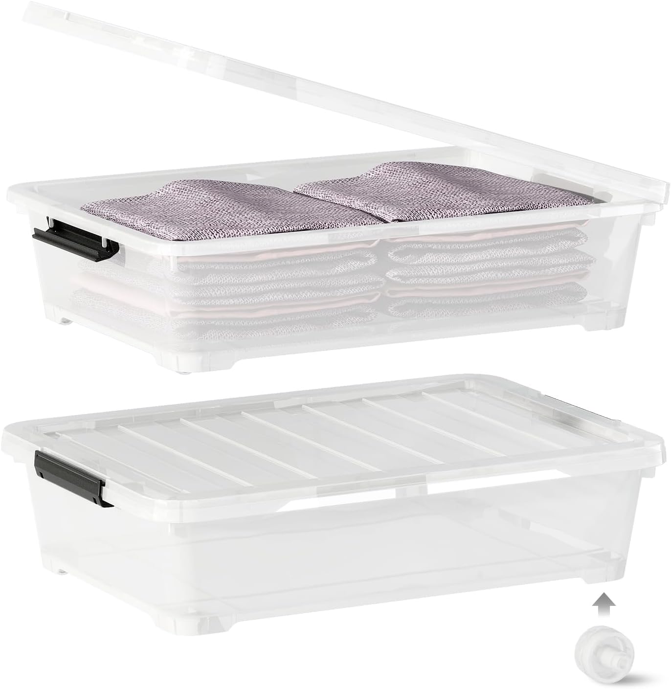 25 Quart Under the Bed Low Profile Storage Boxes, 4Pack Easy Rolling Under Bed Storage Containers Organizer for Clothes, Blankets, Shoe