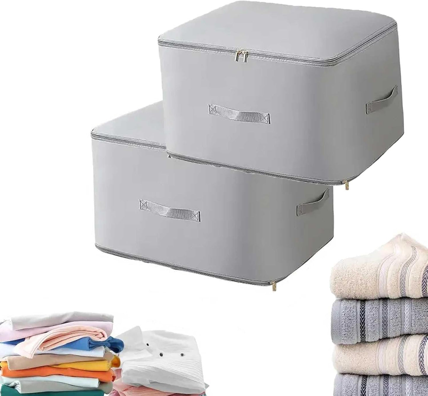 2PCS Ultra Space Saving Self Compression Organizer,Dustproof And Moisture-Proof Compression Storage Bag For King/Queen Comforters, Pillows, Bedding/Quilt, Blanket, Duvet (Gray, Large)