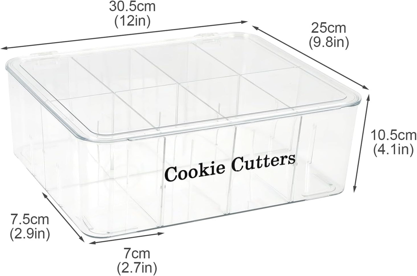Cookie Cutters Organizer for Baking, Biscuit Cutters Storage Box with 8 Adjustable Compartments, Transparent Dustproof Lid, Perfect Baking Molds Tool Accessories Display Box