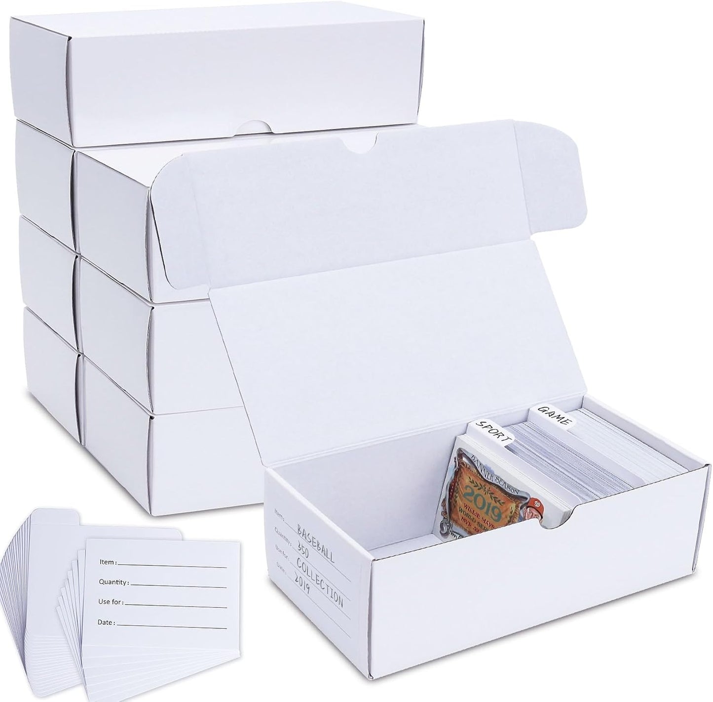 Trading-Card Storage Box, 8-Pack • 400 Count Corrugated Cardboard Storage Box with dividers & labels for TCG/Magic/Mtg storage and Collection, Horizontal