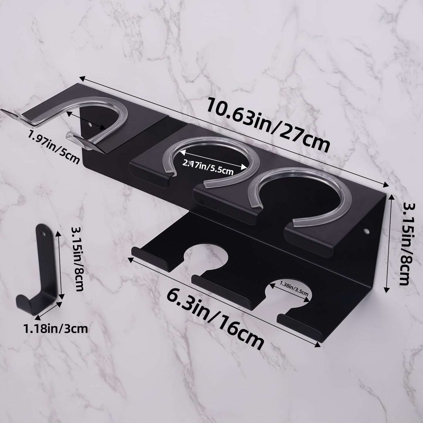 Hot Tools Organizer Wall Mount, Hair Tool Organizer, Hair Dryer Holder Wall Mounted for Blow Dryer, Curling Iron Black Curling Iron Holder 3 in 1 Modern Storage with 3M Adhesive for Bathroom, Vanity